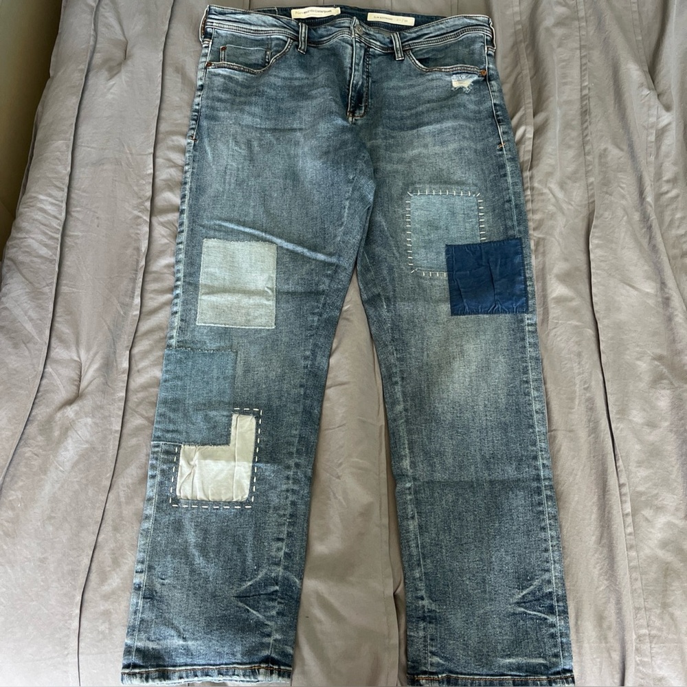 Anthropology Pilcro and the Letterpress Slim Boyfriend Jeans With Patches